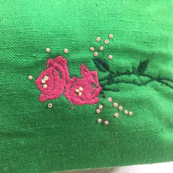 Class Bags By Karen Krautter Green Cotton Floral Wooden Handle Hand Bag - Picture 8 of 10